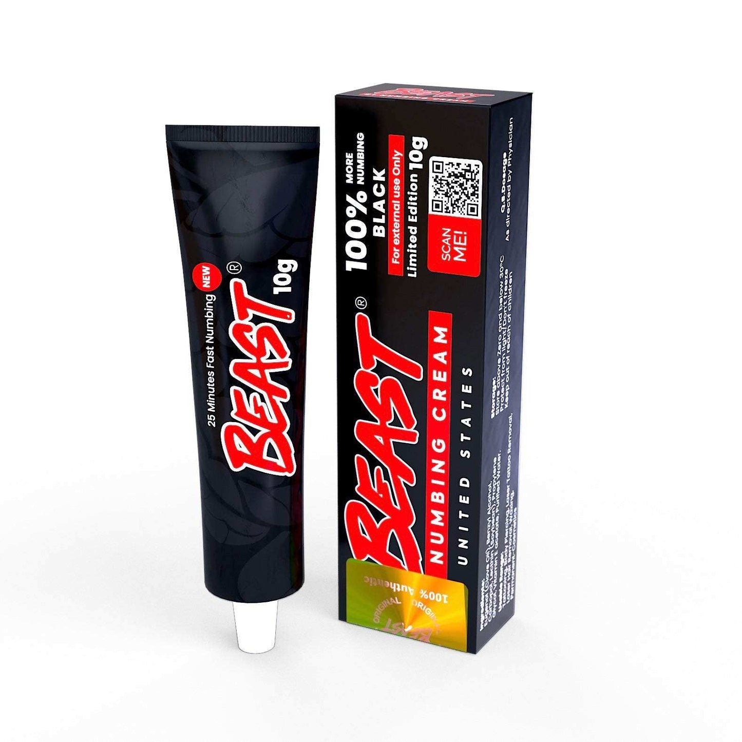 Tube of Beast Numbing Cream Black for tattoos and cosmetic procedures, 100% long-lasting numbing cream pack