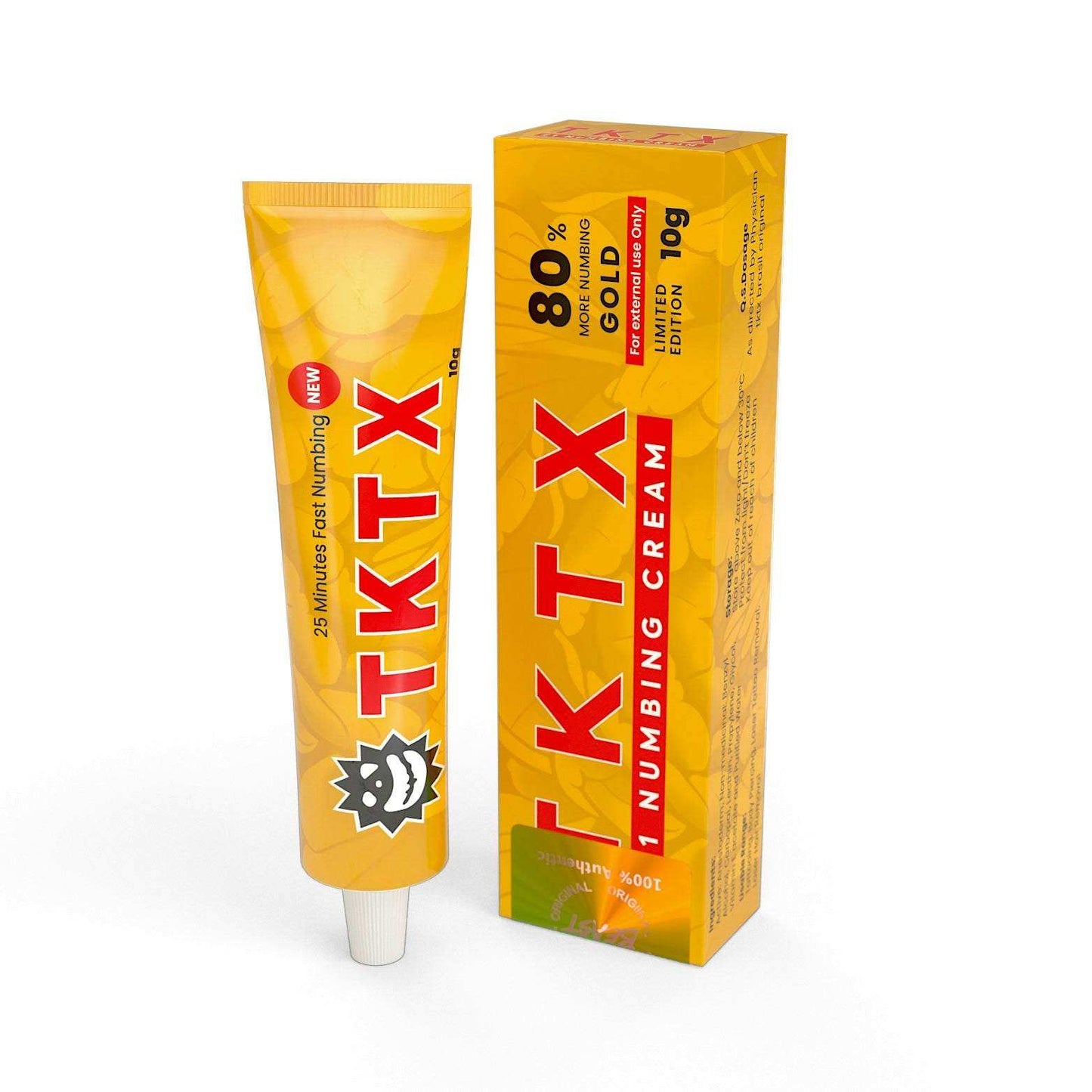 TKTX Numbing Cream Gold tube for long-lasting skin numbing during tattoos and cosmetic procedures