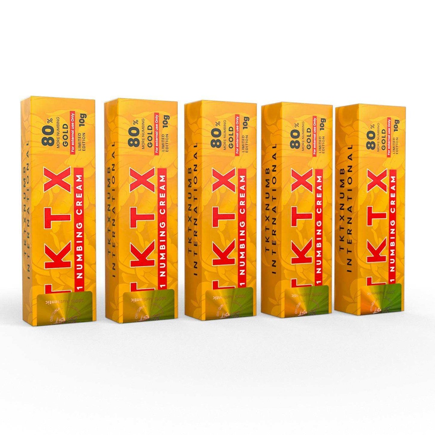 TKTX Numbing Cream Gold 5-pack for tattoo, microneedling, and cosmetic procedure pain relief