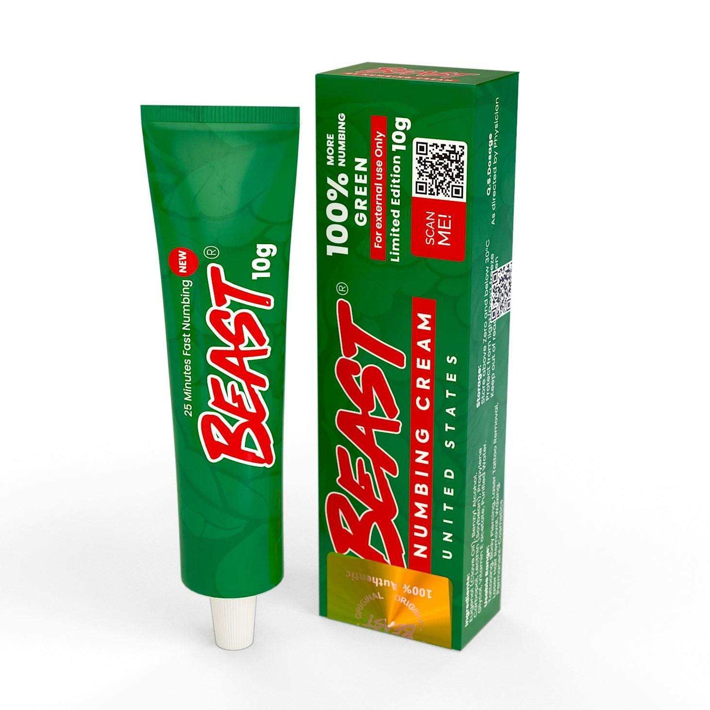 Beast Numbing Cream Green tube for tattoos and cosmetic procedures pain relief