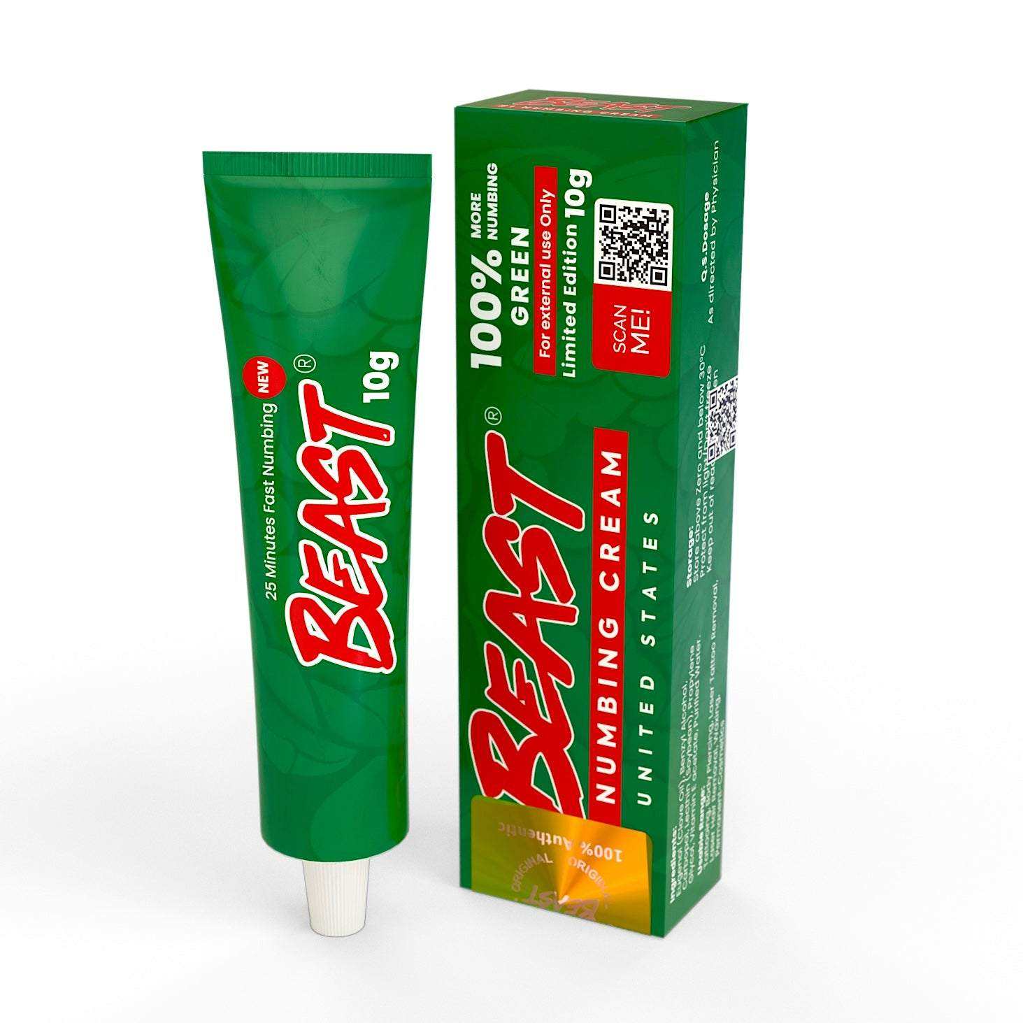 Beast Numbing Cream Green tube for tattoos and cosmetic procedures pain relief