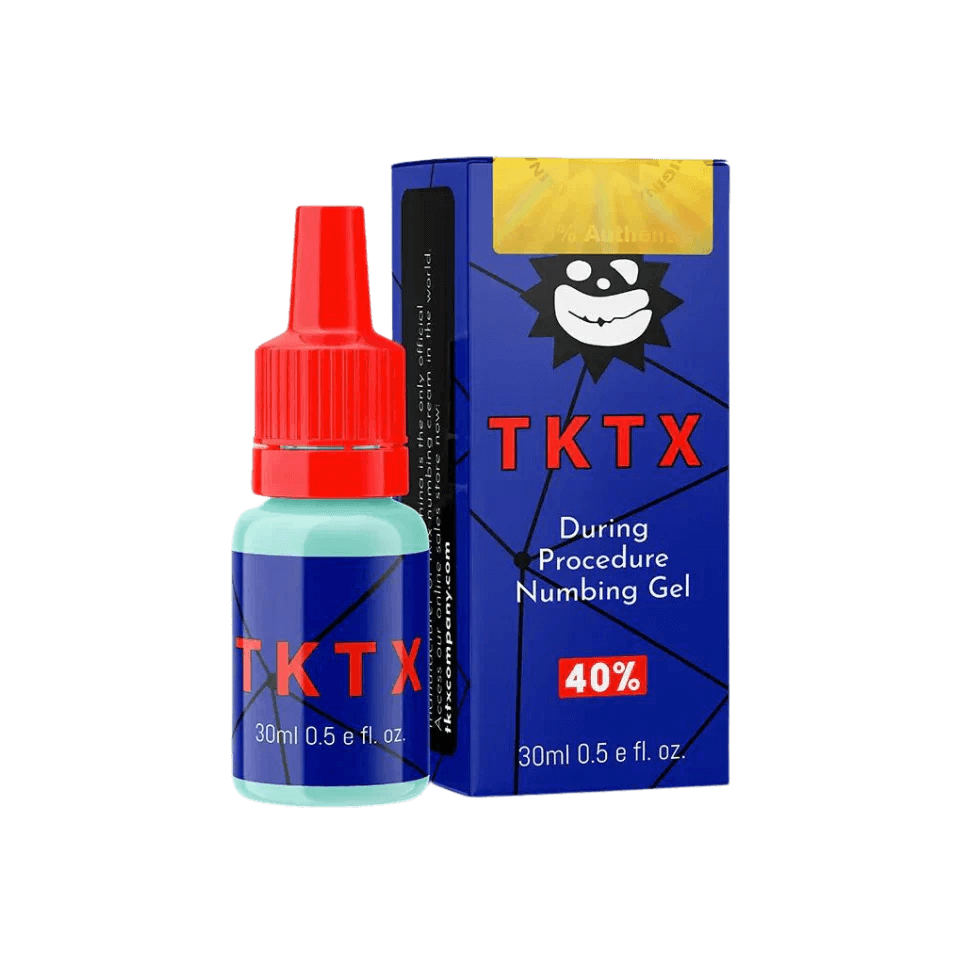 TKTX Tattoo Numbing Gel 30ml for tattoo sessions applied on open skin to reduce pain during procedure