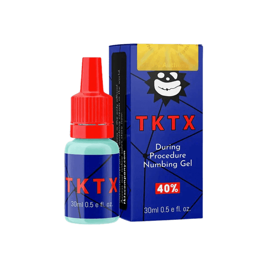 TKTX Tattoo Numbing Gel 30ml for tattoo sessions applied on open skin to reduce pain during procedure